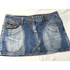 Amisu Distressed Denim Jean Mini Skirt w/ Rhinestones - Blue - Size 38